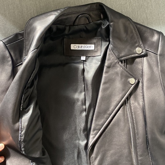 Calvin Klein Biker Leather Jacket Women’s in Black with Silver Hardware - Picture 6 of 10